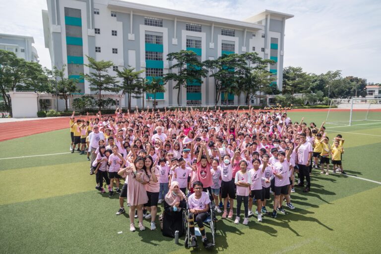 Elementary students at Clifford International School in Guangzhou, China celebrating Pink Shirt Day 2023